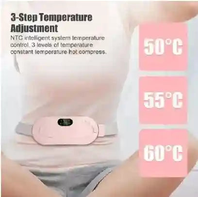 Pink heating pad with temperature display on a white background