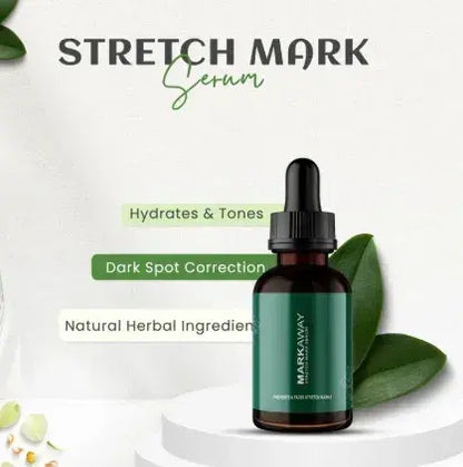 Stretch mark serum bottle with dropper on a white background