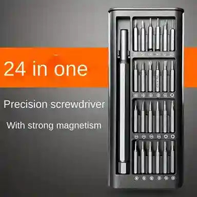 24-in-one precision screwdriver set with strong magnetism on a gray background
