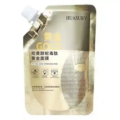 Gold facial mask packaging with 'HUASURV' branding on a white background