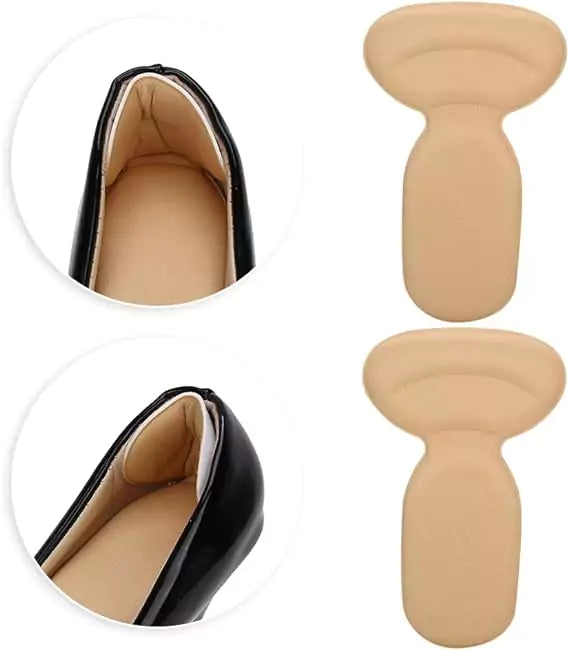 Beige shoe inserts shown on a white background with close-up insets of a black shoe with beige lining.