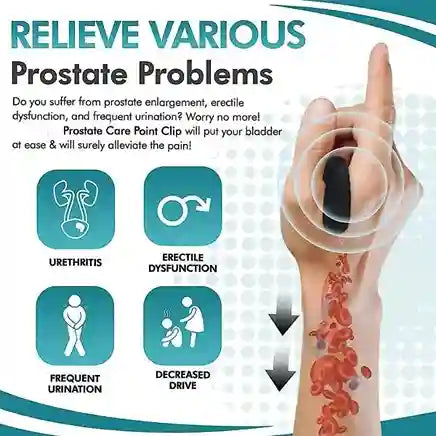 Advertisement for a prostate care product with text and illustrations on a white background