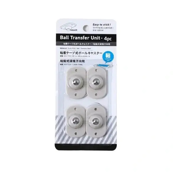 Packaging of Ball Transfer Unit with four pieces on a white background