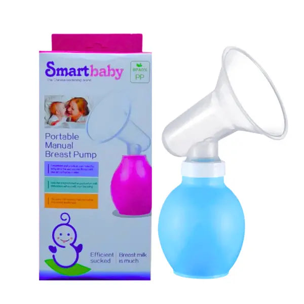 Smartbaby portable manual breast pump with packaging on a white background