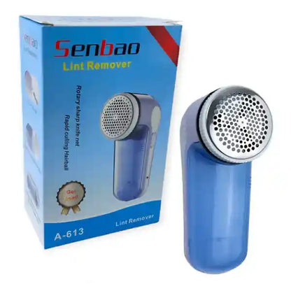 Blue lint remover with packaging on a white background