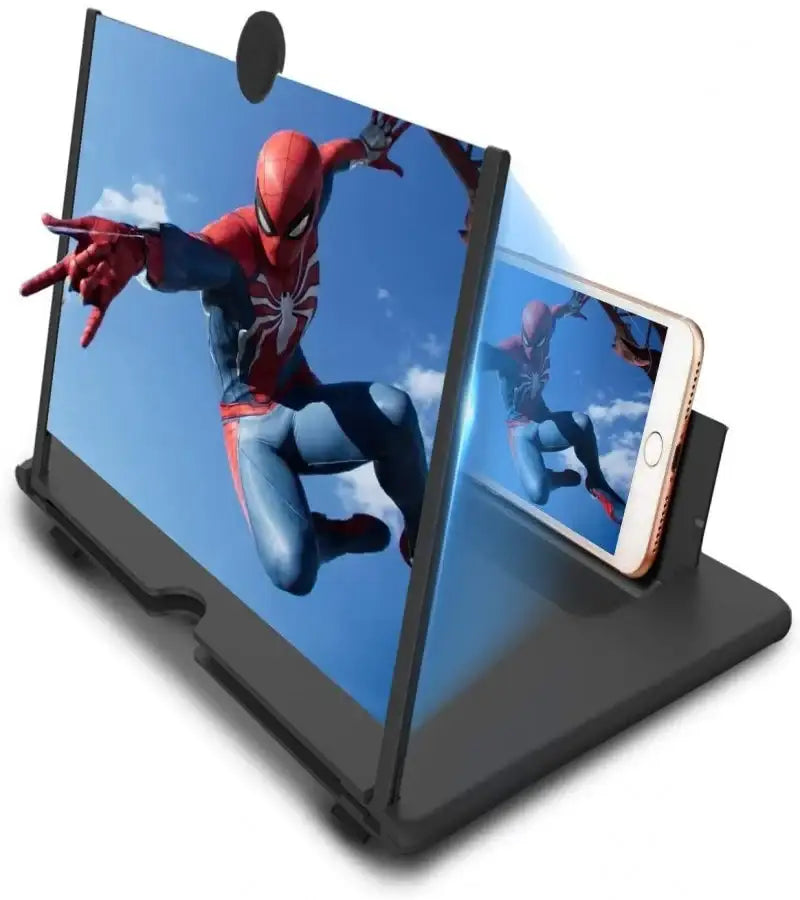 Phone screen magnifier displaying Spider-Man on a smartphone