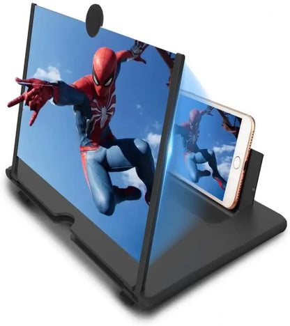 Phone screen magnifier displaying Spider-Man on a smartphone