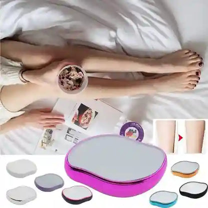 Person using a腿部按摩仪 (leg massage device) on their legs with close-up shots of the device and its attachments.