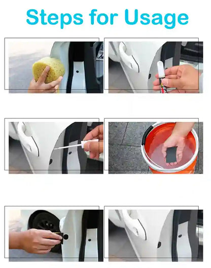 Steps for using a car detailing product with images of hands applying the product to a car.