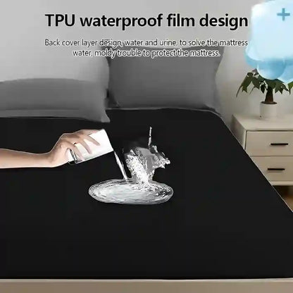 TPU waterproof film design being demonstrated on a mattress with water being poured.