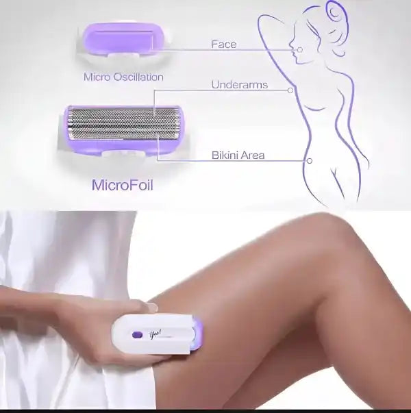 Hair removal device with illustration of usage on body parts