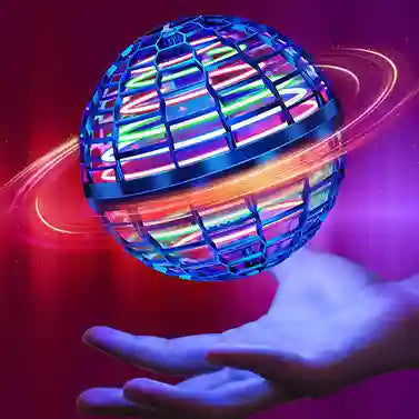 Colorful LED disco ball held in a hand against a dark background