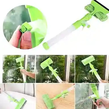 Green window cleaning tool with multiple uses shown in images