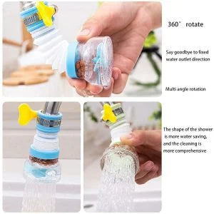 Handheld shower head with multiple angles and features displayed.