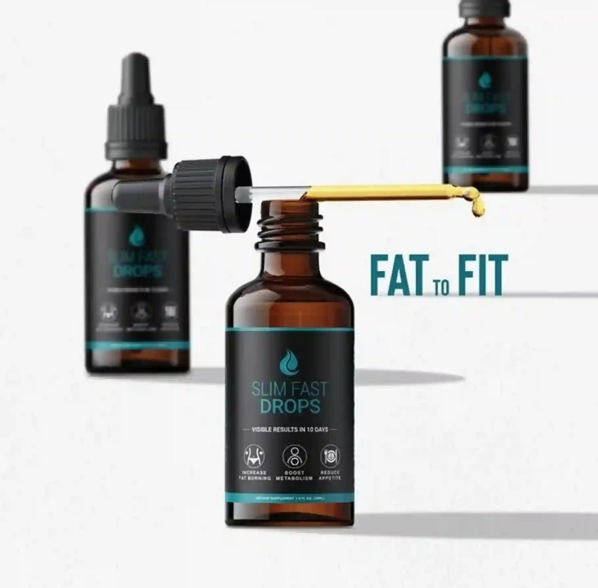 Slim Fast Drops bottles with dropper on a white background