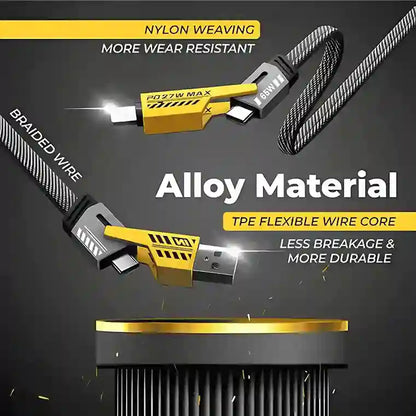 USB cable with alloy material and braided wire on a dark background