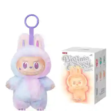 Colorful plush toy with a packaging box on a white background