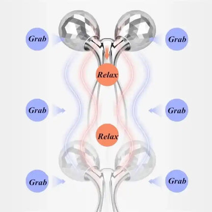 Handheld device with labeled 'Grab' and 'Relax' zones on a white background