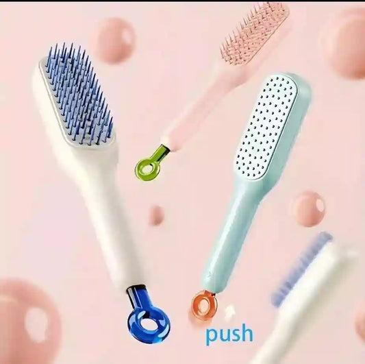 Two grooming brushes with different bristle patterns on a pink background