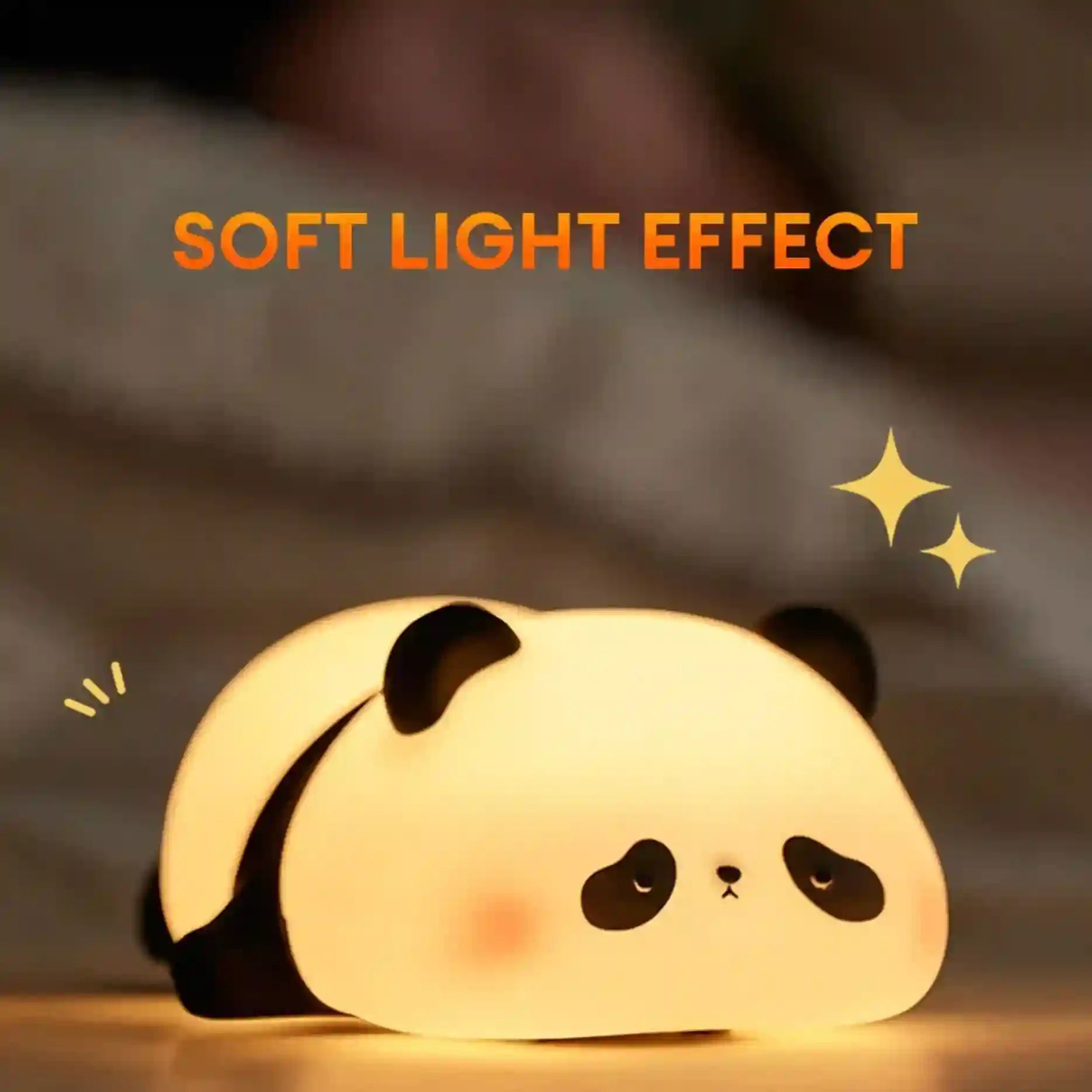 Panda-shaped night light with a soft light effect on a dark background