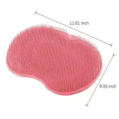 Pink grooming brush with measurements on a white background