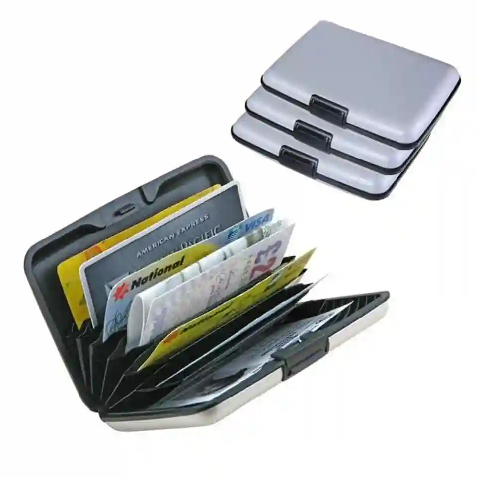 Cardholder with multiple cards inside and a second cardholder stacked on top.