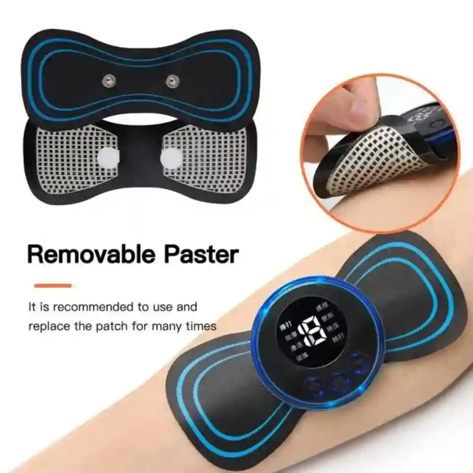 Electrode pads with digital display on a arm, showing 'Removable Paster' text.
