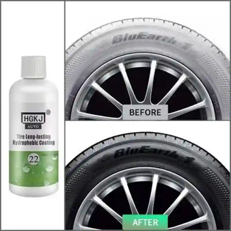 Before and after comparison of a tire with BluEarth branding, featuring HGKJ product.