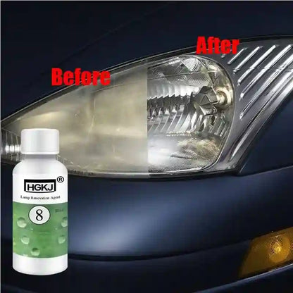 Car headlight before and after treatment with HGKJ product