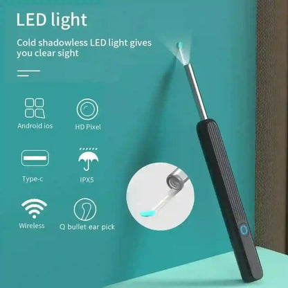 Black LED light device with features listed on a teal background