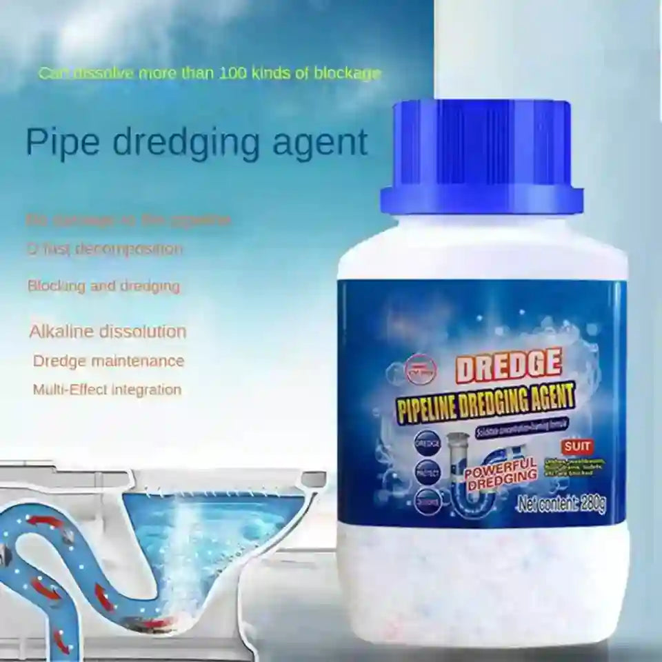 Bottle of pipeline dredging agent with text on a blue background