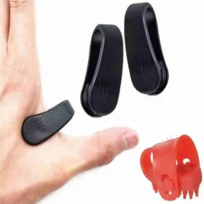 Black silicone finger censors shown on a hand, with two floating black censors and a red alternative color shown on a white background.