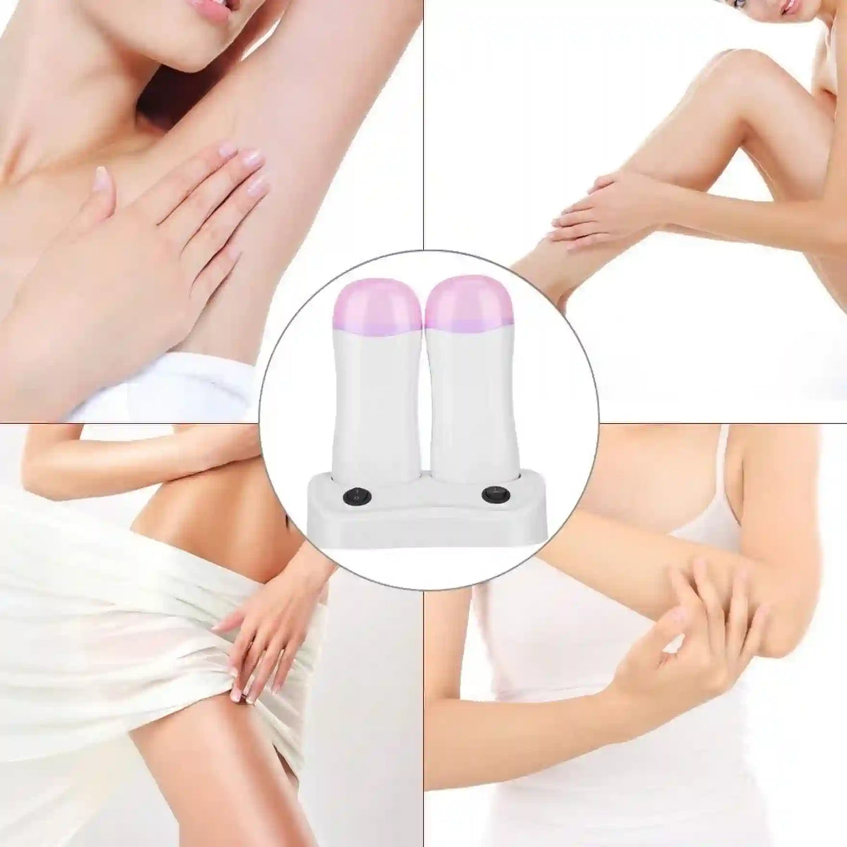 Electric hair remover with close-up of use on skin