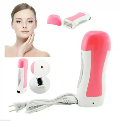 Pink and white electronic device with attachments on a white background