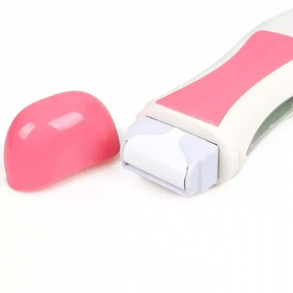 A pink and white handheld beauty tool shown with its detached pink cap on a plain white background.