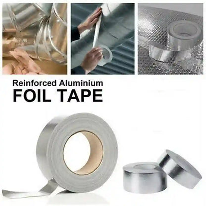 Reinforced aluminium foil tape with various uses shown in a collage.