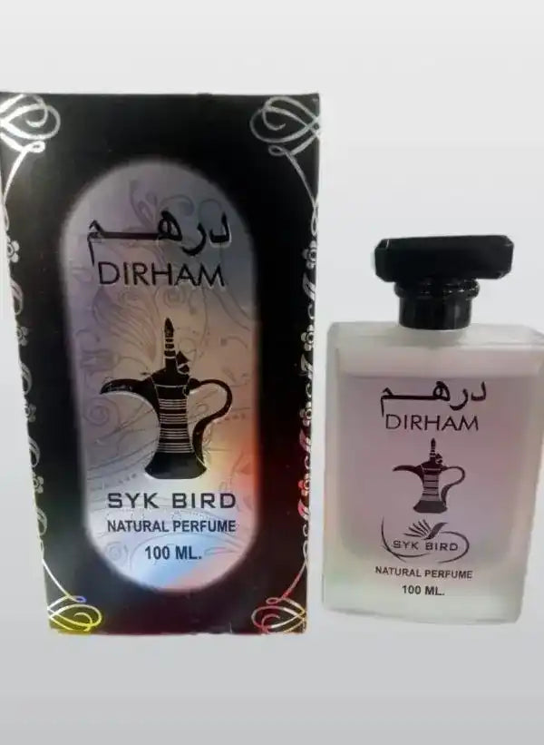 Dirham perfume bottle and packaging on a white background