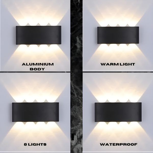 8-Side Outdoor Waterproof LED Wall Light – 8W Aluminium IP65 Lamp