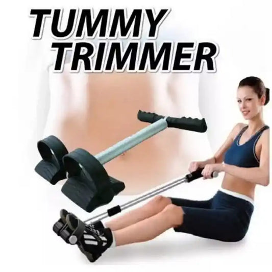 Tummy trimmer product with a woman using it on a white background