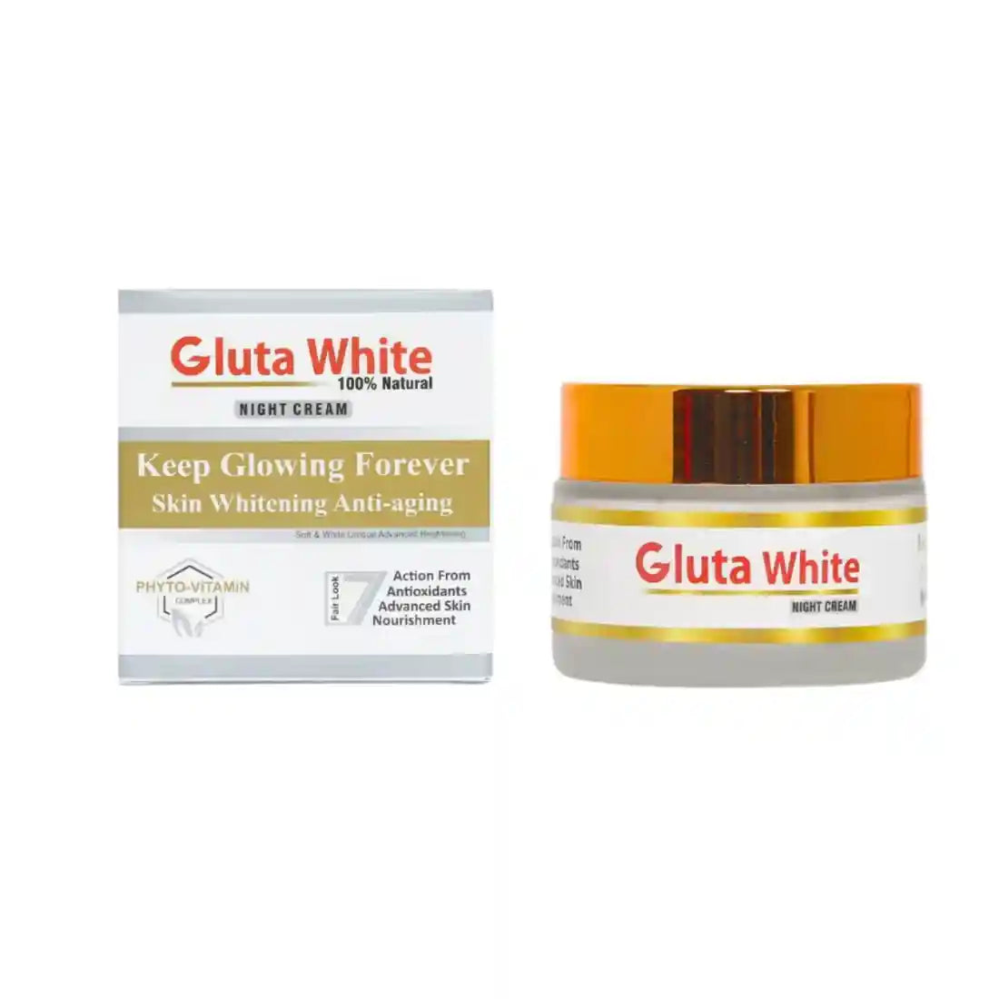 Gluta White night cream jar and packaging on a white background