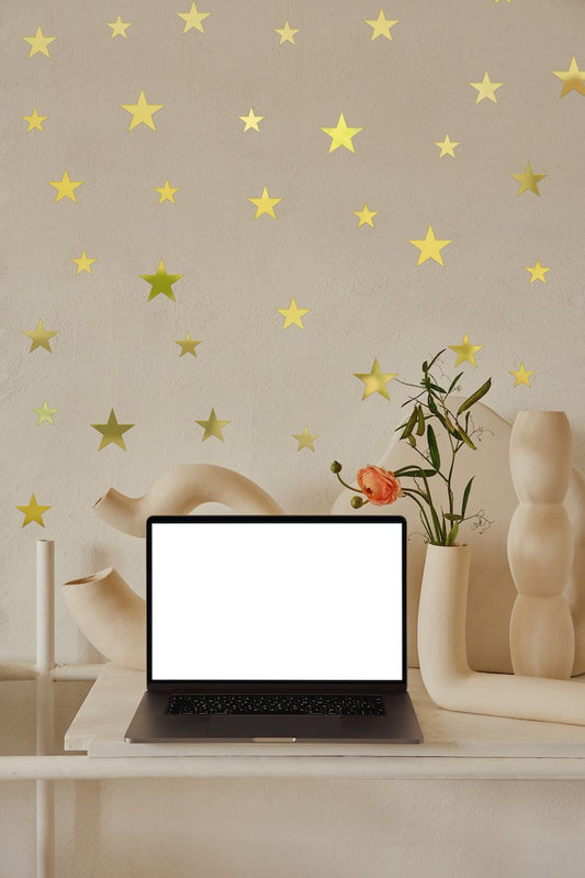 30 Stars Mirror Matrial Acrylic Wall Art Decor Star Stickers Decals For Kids Girls Bedroom Bathroom Playroom Golden