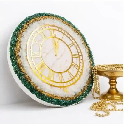 Mehmat Resin Collection Decorative clock with gold and green accents on a white background